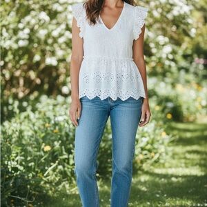 Elegant White Eyelet Blouse